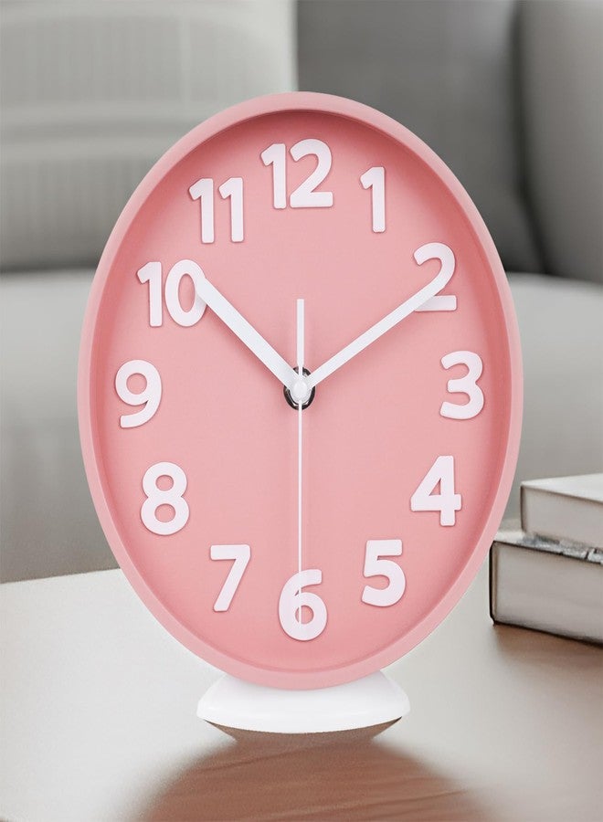 JENLYSTIME 8 Inch Vibrant Pink Modern Wall Clock - Silent Non-Ticking, Bold 3D Numbers, Precise Quartz Movement | Decorative Desk & Wall Clock with Stand for Home, Kitchen, Bedroom, or Office - Image 1